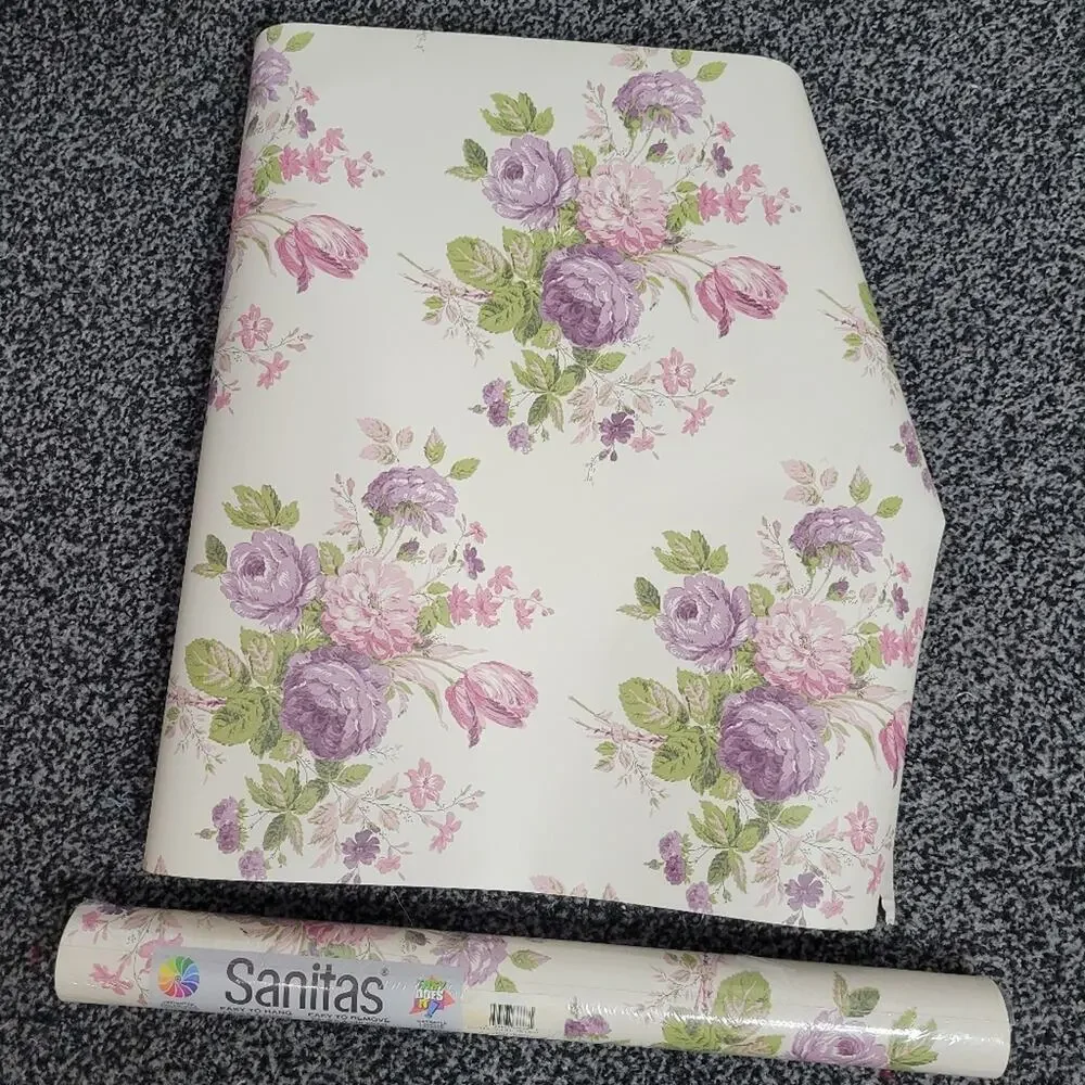 Vintage 90s Sanitas Purple Floral Prepasted Wallpaper, 20.5